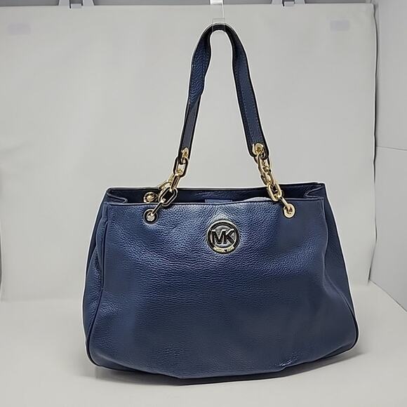 Michael Kors Fulton Blue Pebble Leather Shoulder Bag - Picture 1 of 8